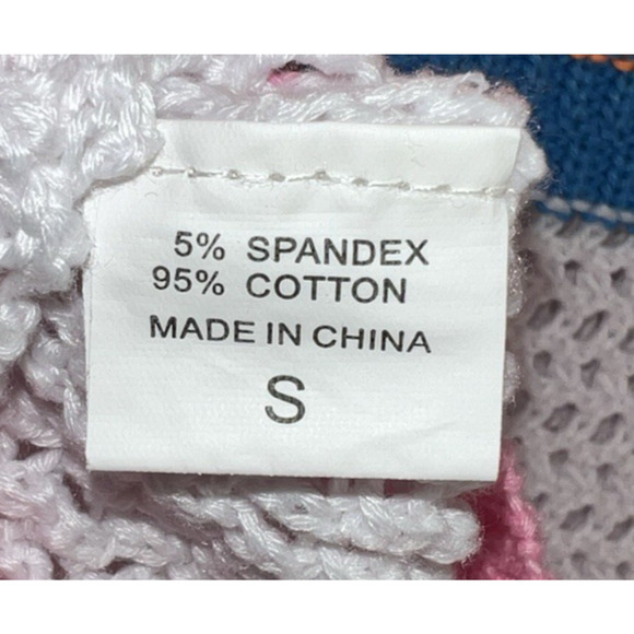 Neon Loose Crocheted Cropped Sweater Multi Color Bell Sleeve Square Neckline S - Picture 6 of 6